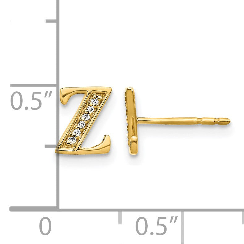 14K Gelbgold Ohrringe mit Initiale „Z" und echten Diamanten