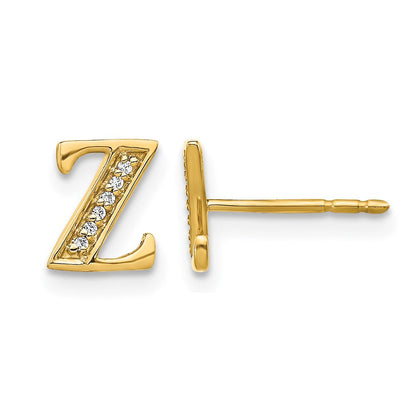 14K Gelbgold Ohrringe mit Initiale „Z" und echten Diamanten