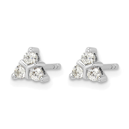 14K Weißgold Ohrringe mit 3 echten Diamanten im Dreieck-Design