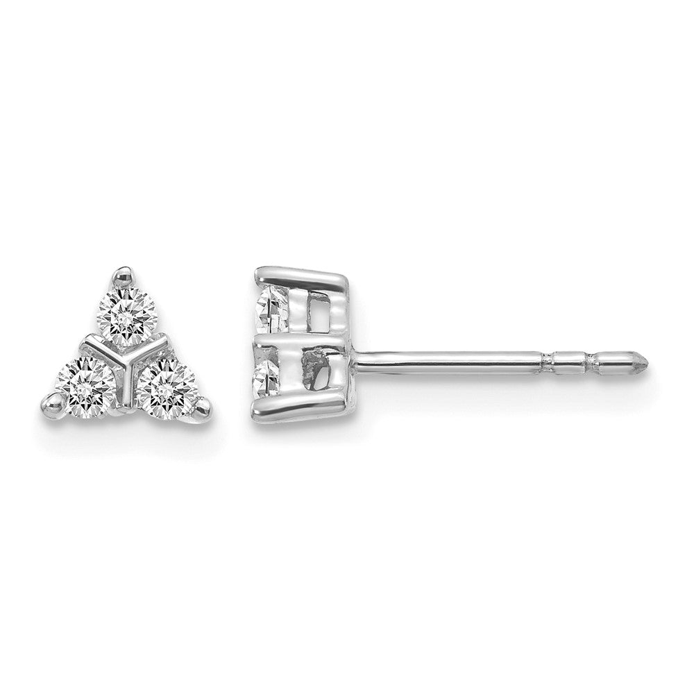 14K Weißgold Ohrringe mit 3 echten Diamanten im Dreieck-Design