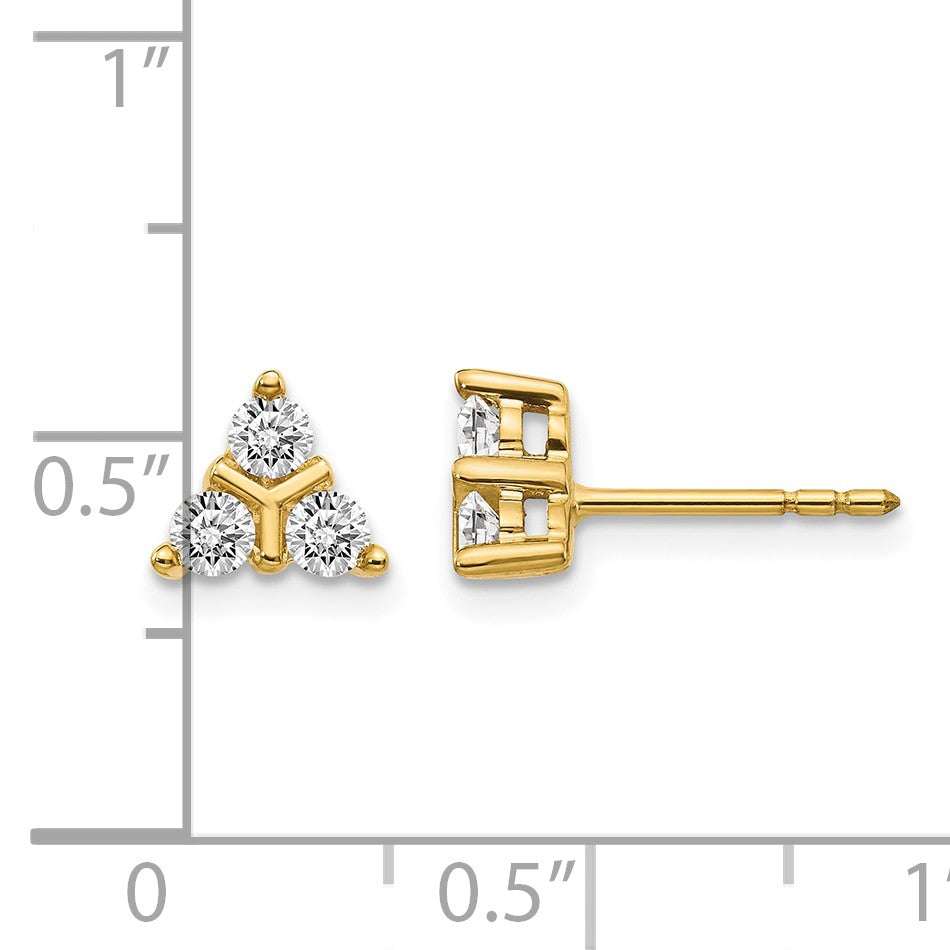14K Gelbgold Ohrringe mit 3 echten Diamanten im Dreieck-Design
