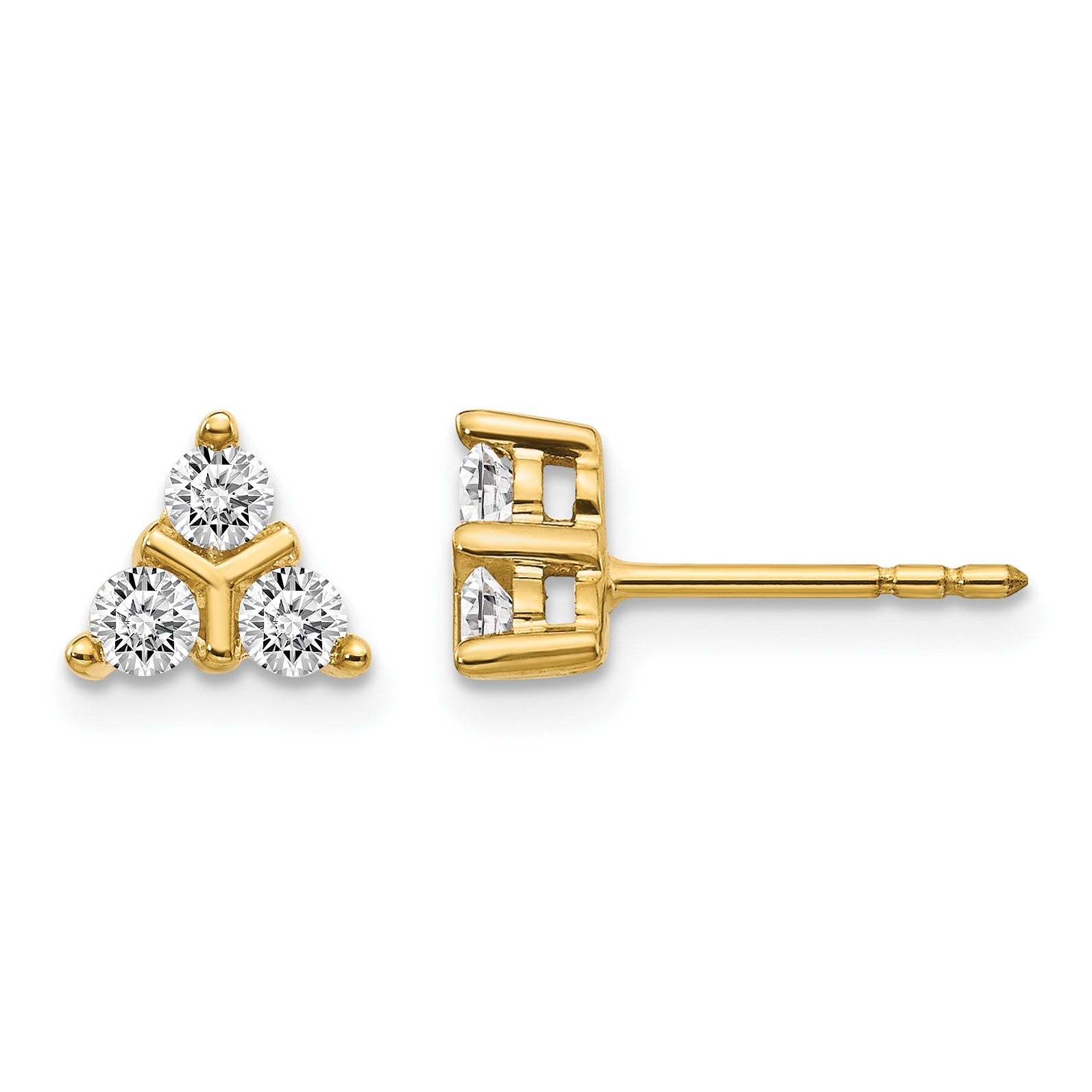 14K Gelbgold Ohrringe mit 3 echten Diamanten im Dreieck-Design