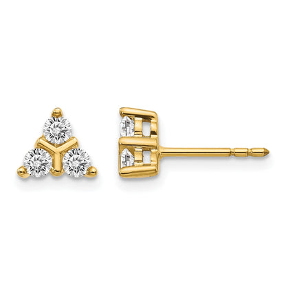 14K Gelbgold Ohrringe mit 3 echten Diamanten im Dreieck-Design