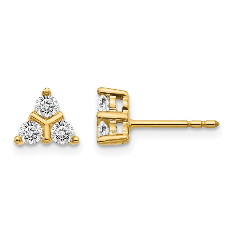 14K Gelbgold Ohrringe mit 3 echten Diamanten im Dreieck-Design