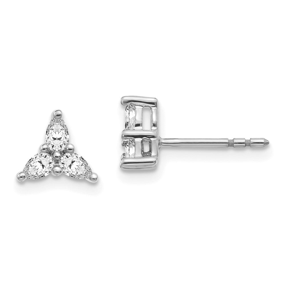 14K Weißgold Diamant-Dreieck-Ohrringe mit 3 Steinen