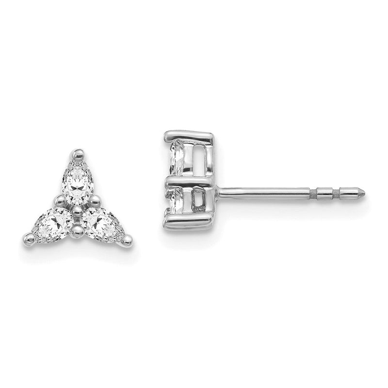 14K Weißgold Diamant-Dreieck-Ohrringe mit 3 Steinen
