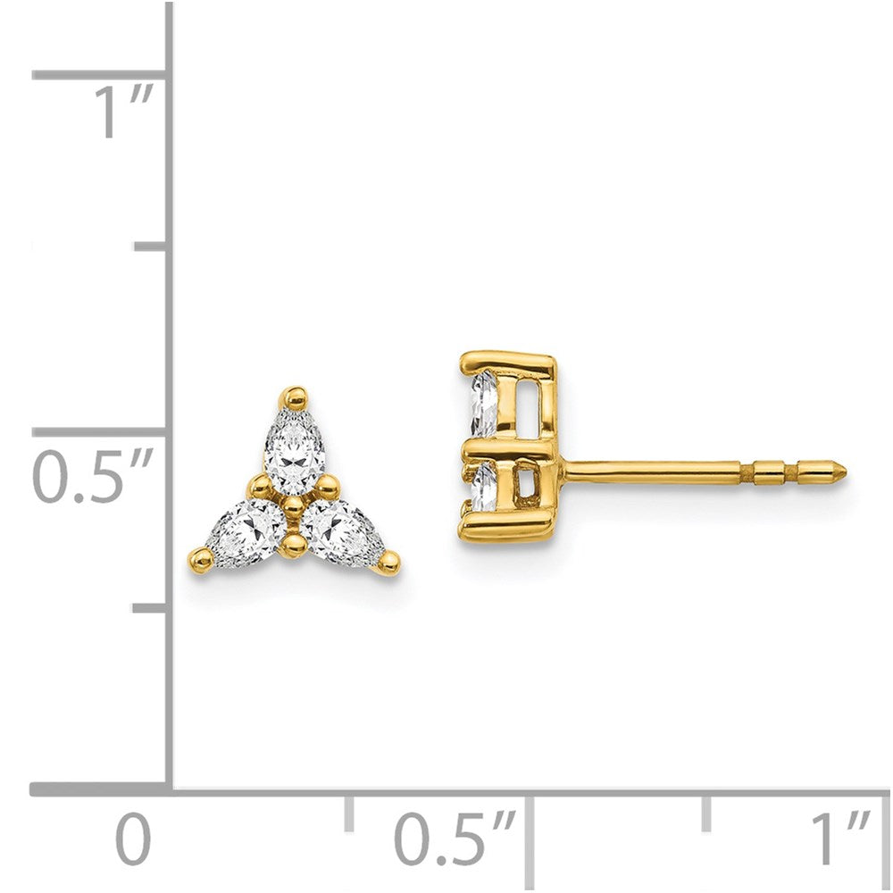 14K Gelbgold Ohrringe mit 3 echten Diamanten im Dreiecksdesign
