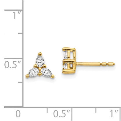 14K Gelbgold Ohrringe mit 3 echten Diamanten im Dreiecksdesign