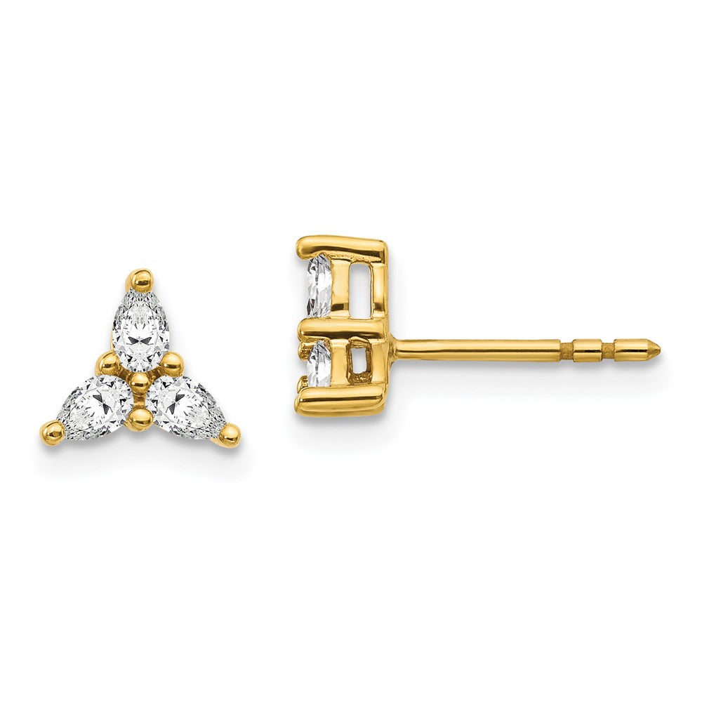 14K Gelbgold Ohrringe mit 3 echten Diamanten im Dreiecksdesign