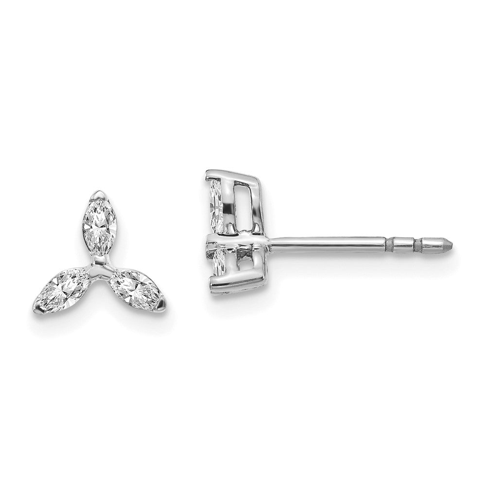 14K Weißgold Ohrringe mit 3 Diamanten im Dreieck-Design