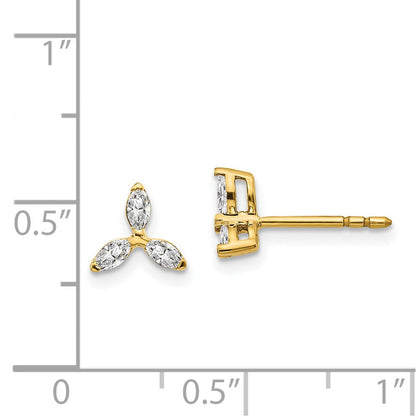 14K Gelbgold Ohrringe mit 3 echten Diamanten im Dreieck-Design