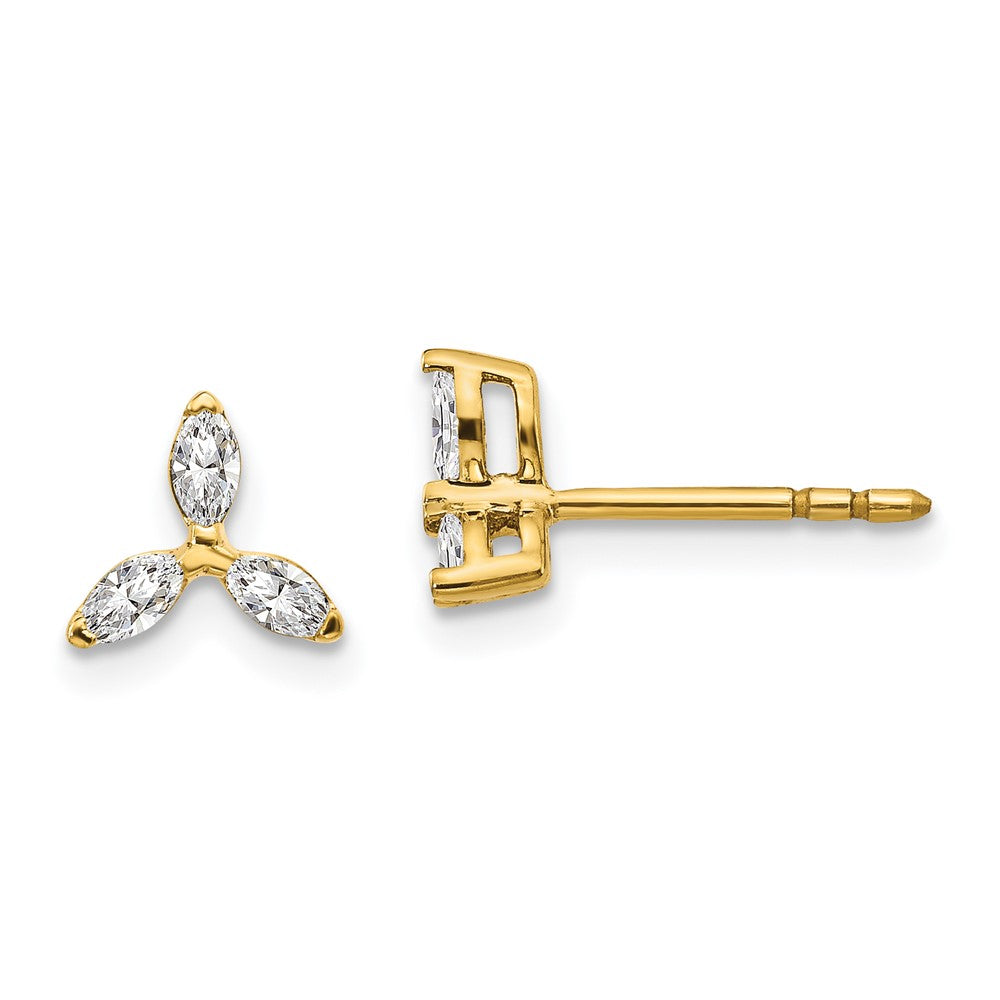 14K Gelbgold Ohrringe mit 3 echten Diamanten im Dreieck-Design