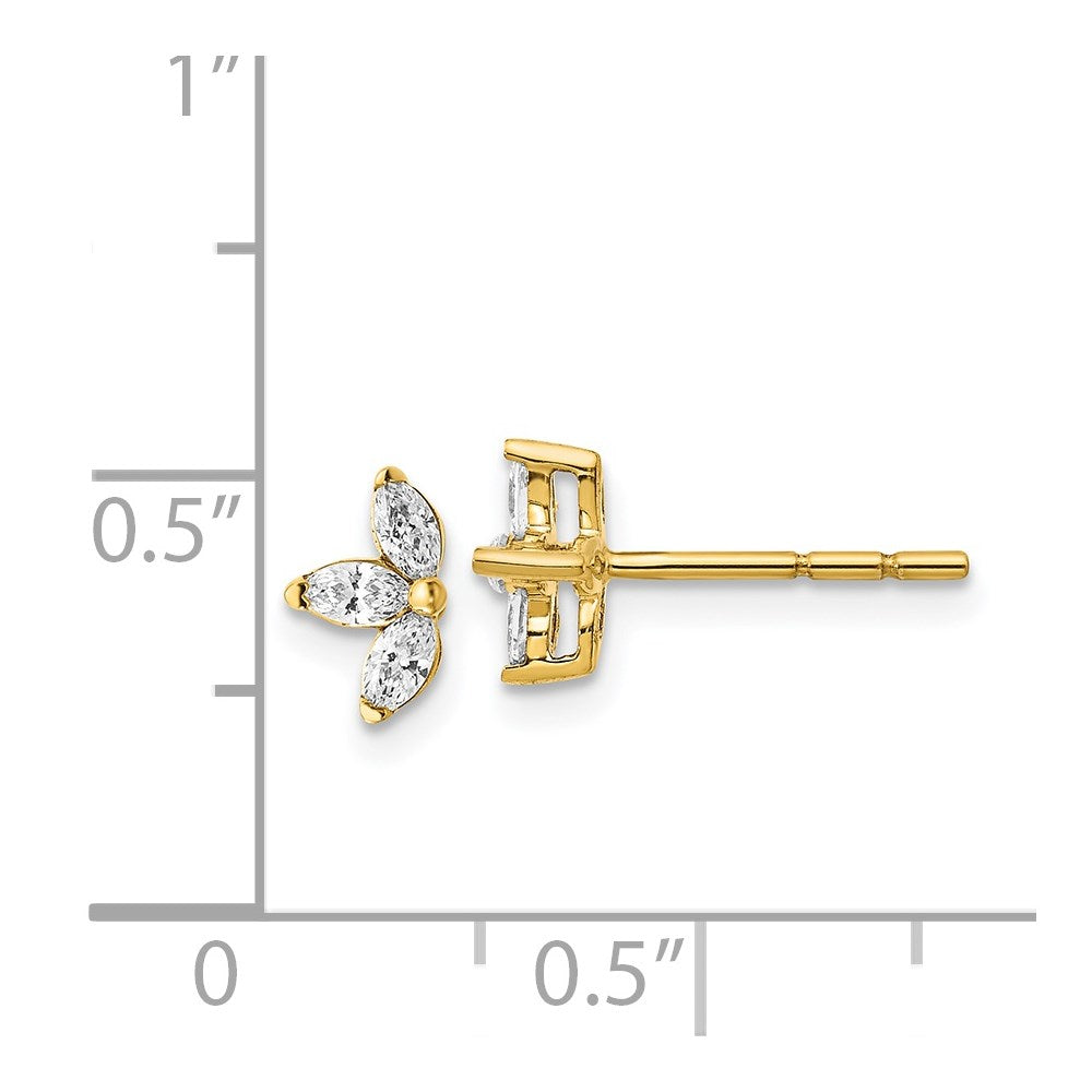 14K Gelbgold Ohrringe mit 3 echten Diamanten im Marquise-Schliff