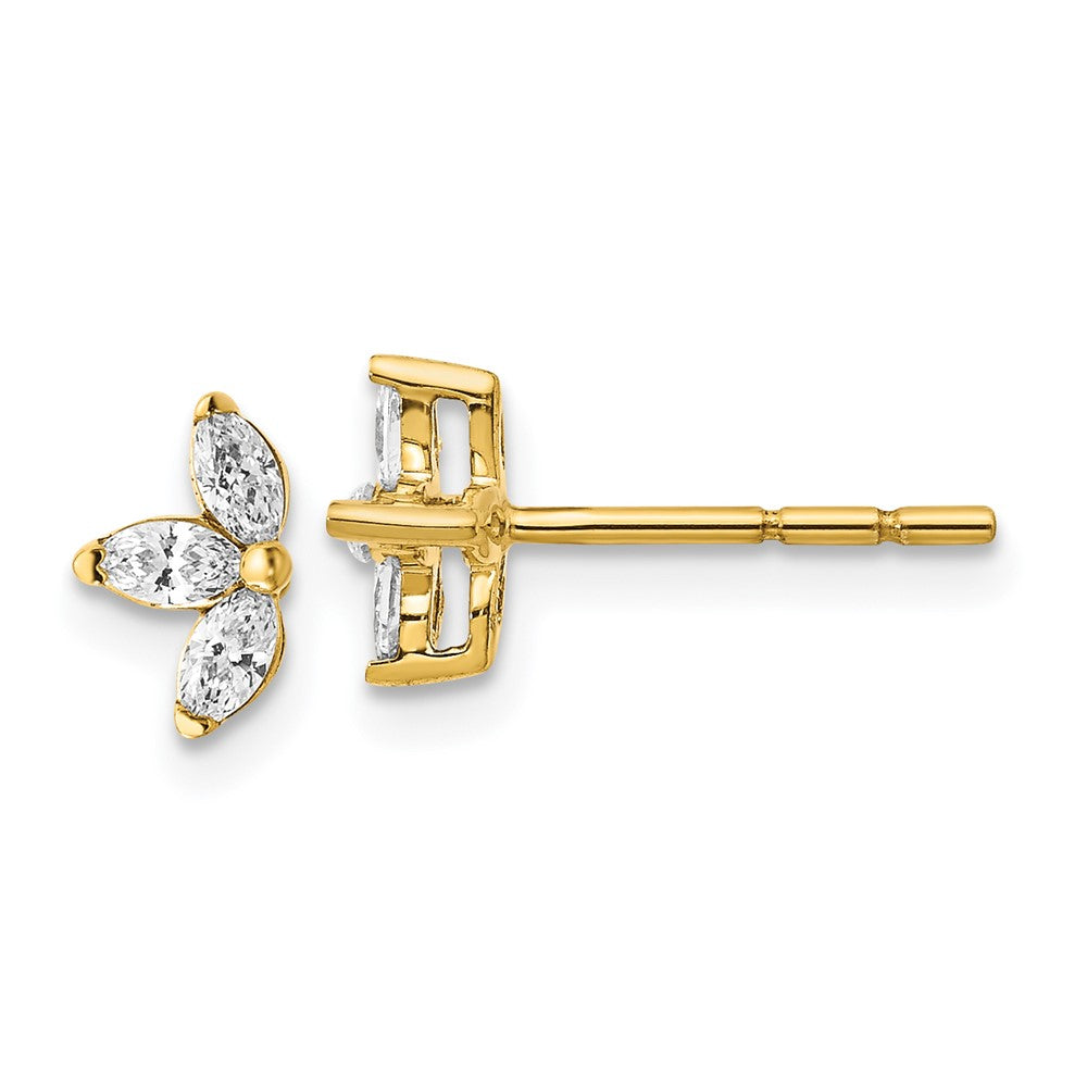 14K Gelbgold Ohrringe mit 3 echten Diamanten im Marquise-Schliff