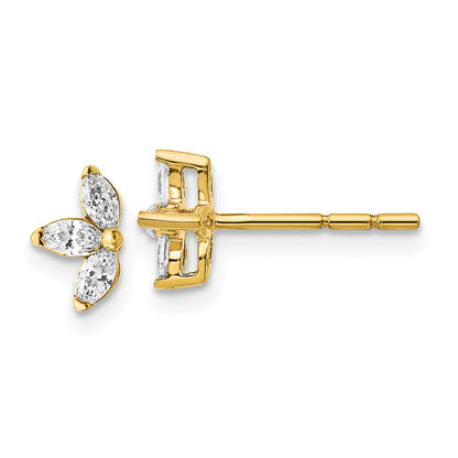 14K Gelbgold Ohrringe mit 3 echten Diamanten im Marquise-Schliff