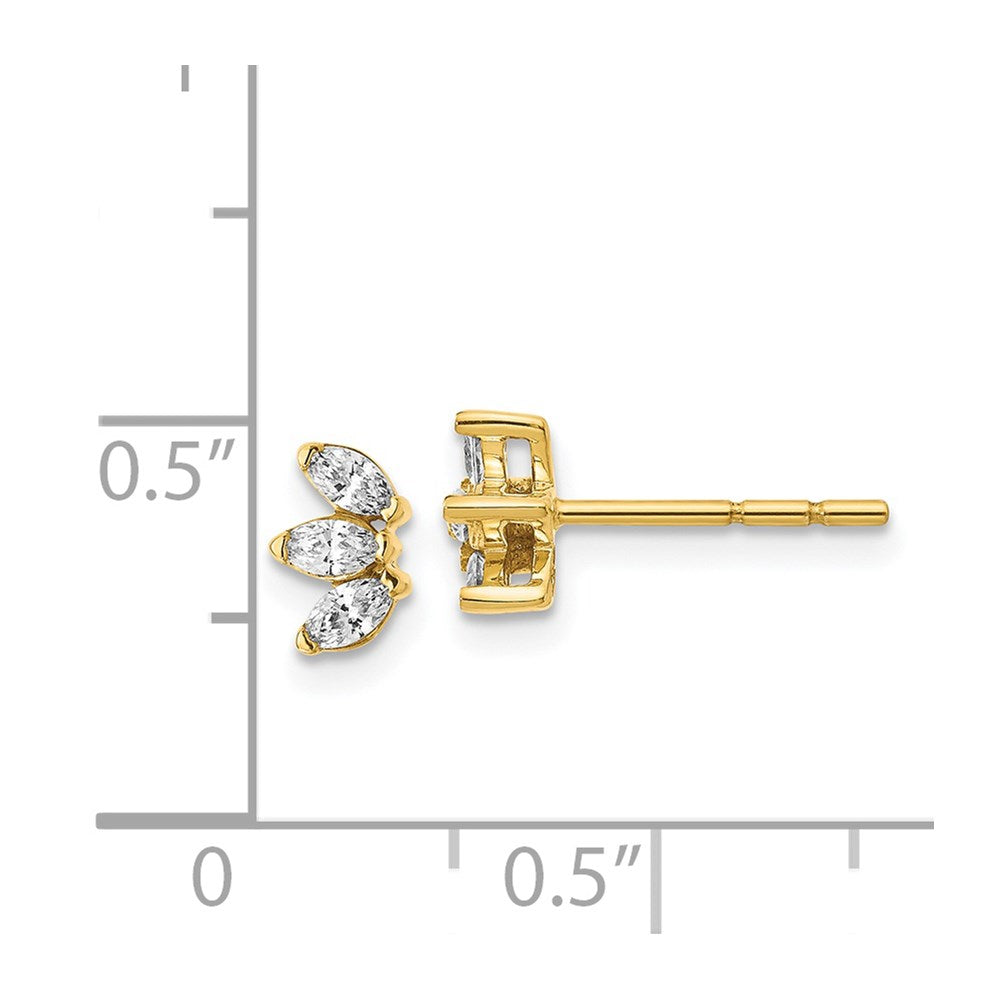 14K Gelbgold Ohrringe mit 3 echten Diamanten im Marquise-Schliff