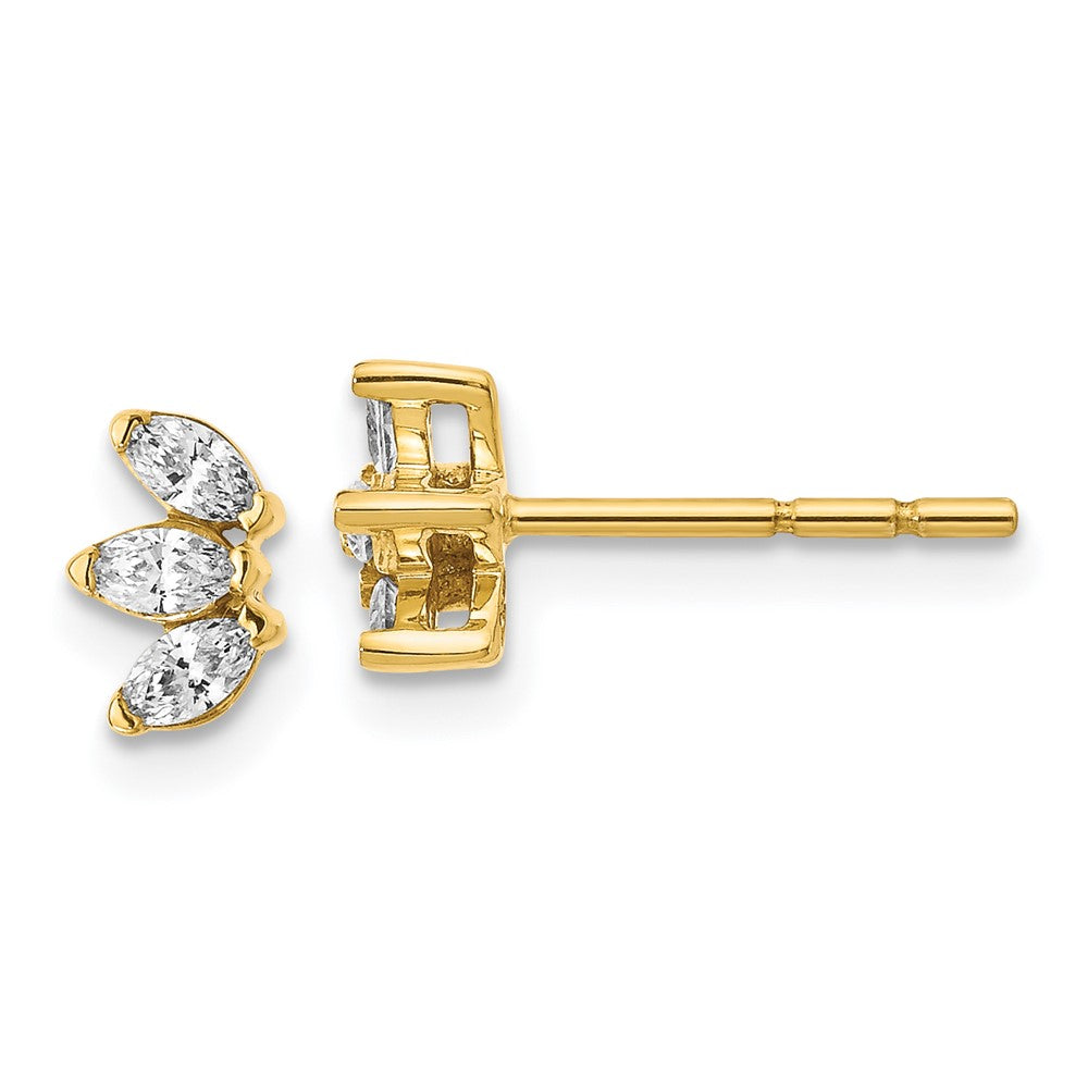 14K Gelbgold Ohrringe mit 3 echten Diamanten im Marquise-Schliff