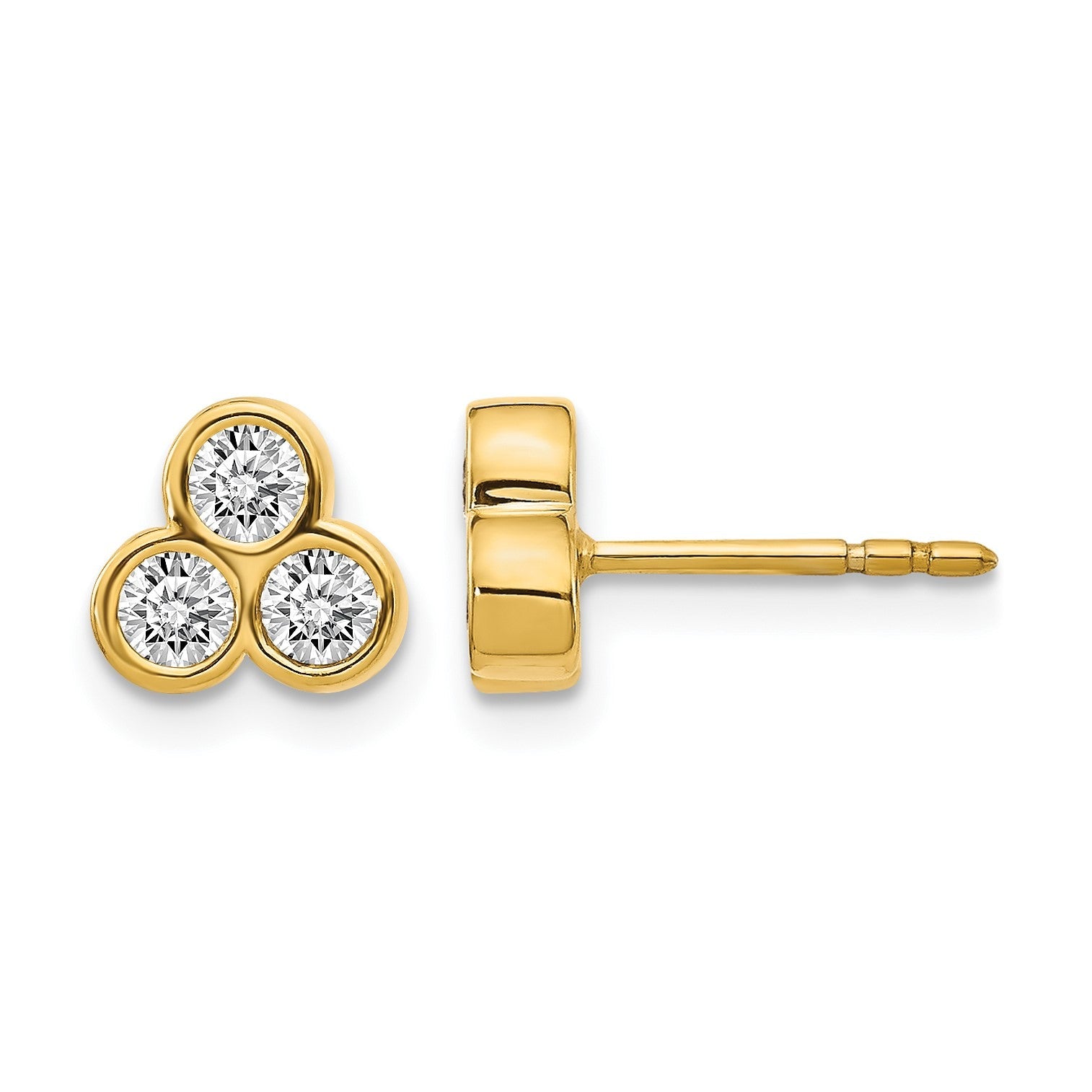 14K Gelbgold Dreistein-Ohrringe mit echten Diamanten