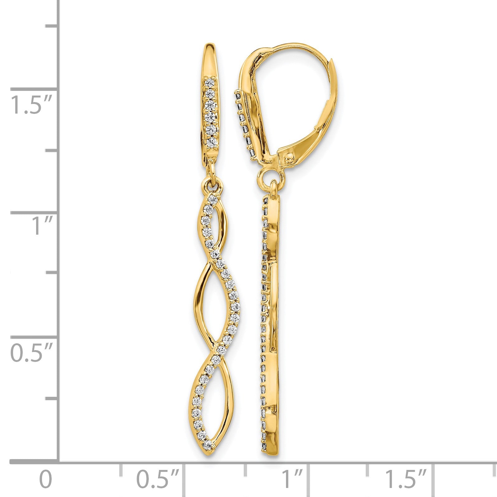 14K Gelbgold Ohrringe mit echten Diamanten und Leverback-Verschluss