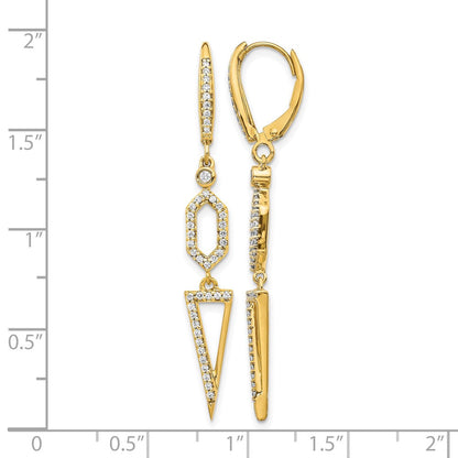 14K Gelbgold Ohrhänger mit echten Diamanten, Dreieck-Form, Leverback-Verschluss