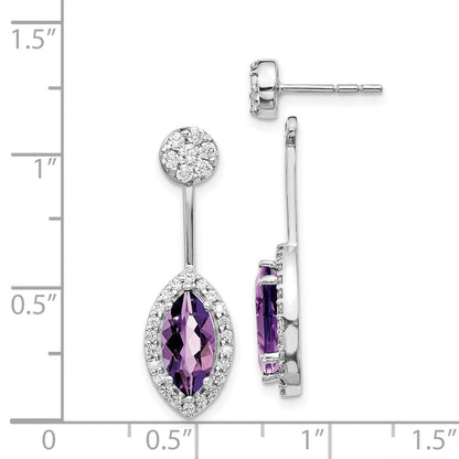 14K Weißgold Ohrringe mit echtem Diamant und Marquise-Amethyst, Front-Back-Design