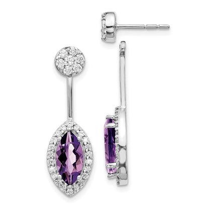 14K Weißgold Ohrringe mit echtem Diamant und Marquise-Amethyst, Front-Back-Design