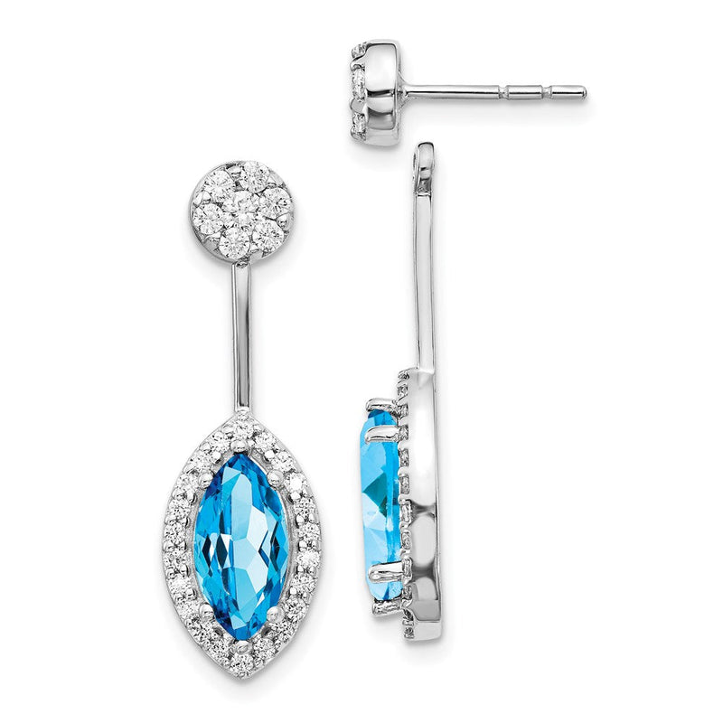14K Weißgold Ohrringe mit echten Diamanten und blauem Topas