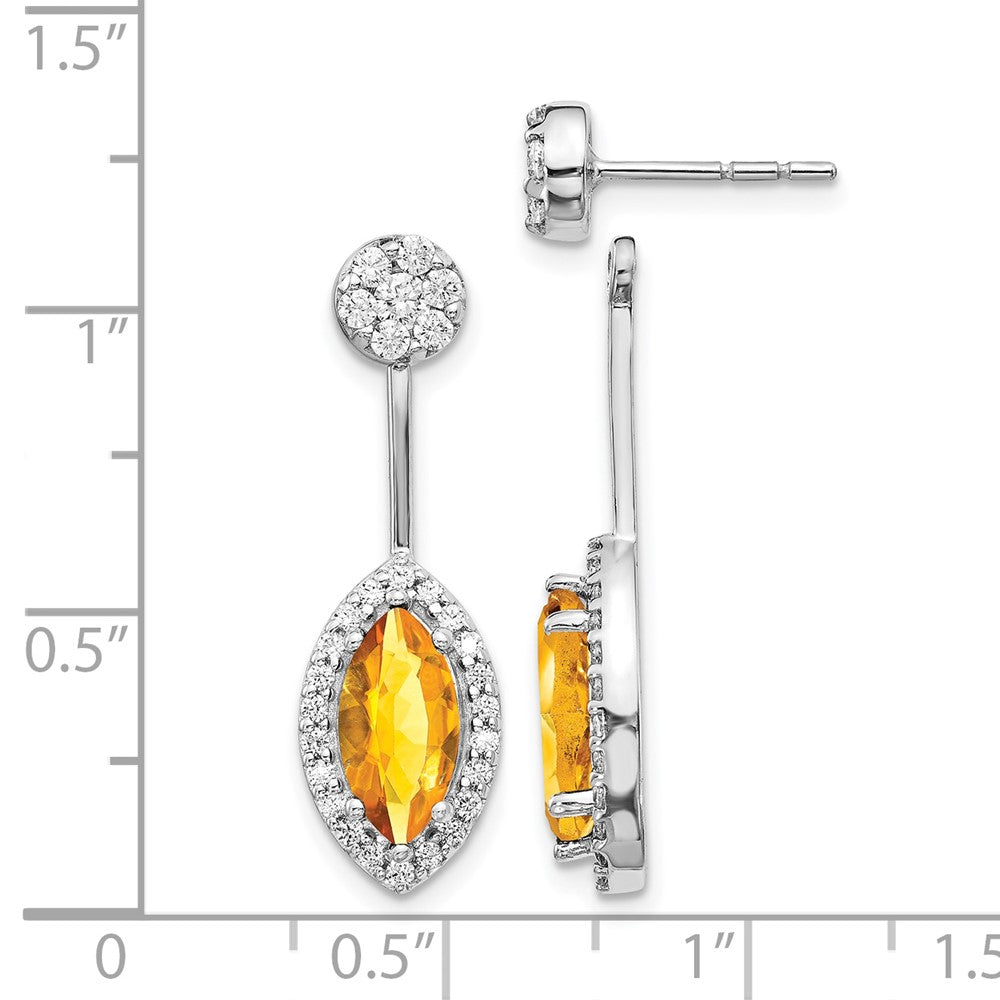 14K Weißgold Ohrringe mit echten Diamanten und Citrin im Marquise-Schliff, Front-Back-Verschluss