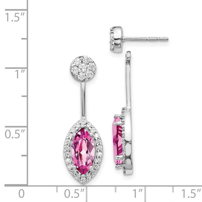 14K Weißgold Ohrringe mit echten Diamanten und synthetischem Pink-Saphir