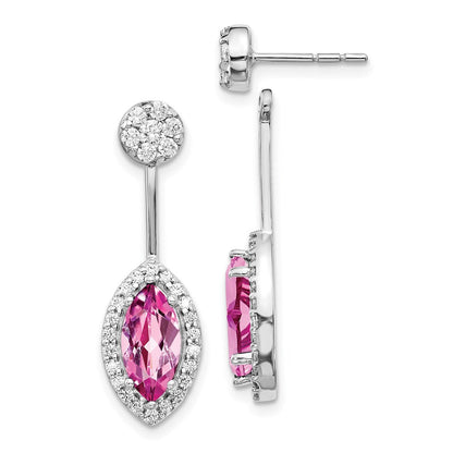 14K Weißgold Ohrringe mit echten Diamanten und synthetischem Pink-Saphir