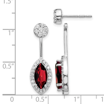 14K Weißgold Diamant-Marquise-Granat Front-Back-Ohrringe, echte Diamanten