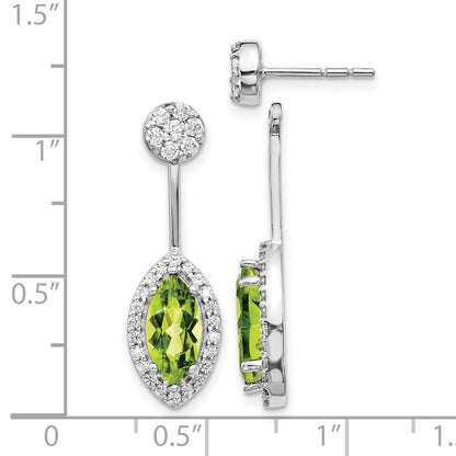 14K Weißgold Ohrringe mit echtem Diamant und marquiseförmigem Peridot im Front-Back-Design