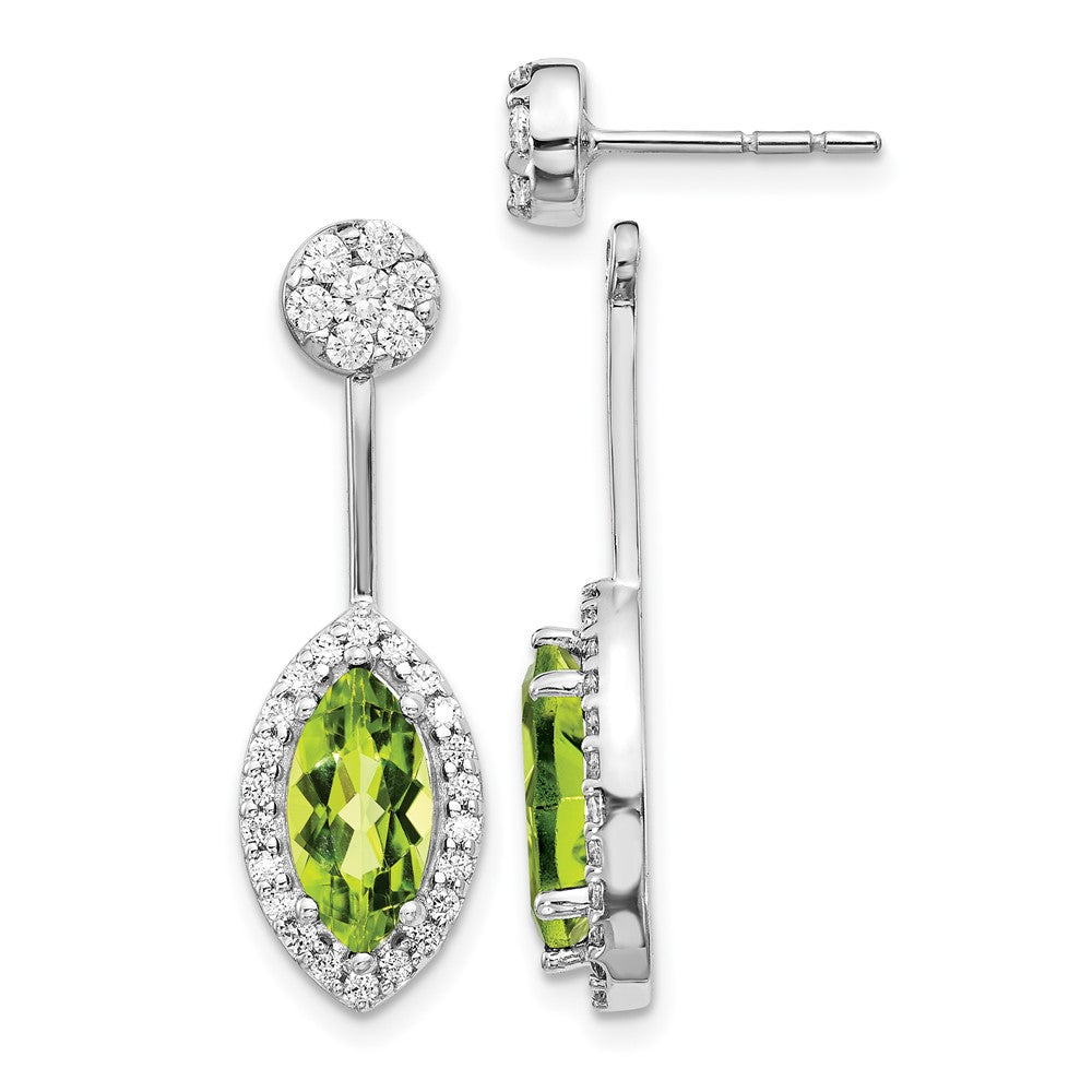 14K Weißgold Ohrringe mit echtem Diamant und marquiseförmigem Peridot im Front-Back-Design