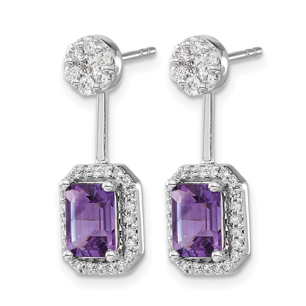 14K Weißgold Ohrringe mit echten Diamanten und Amethyst, Front-Back-Verschluss