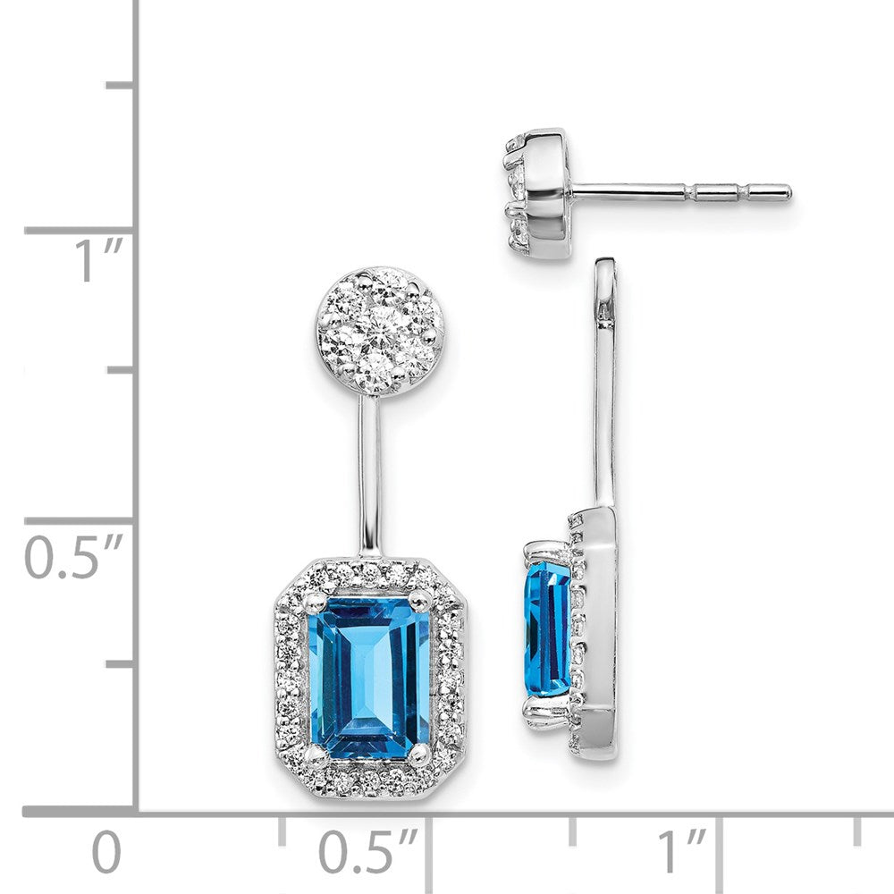 14K Weißgold Ohrringe mit echten Diamanten und Blautopas