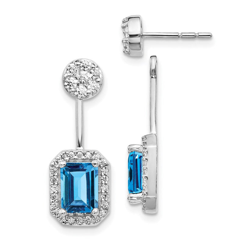 14K Weißgold Ohrringe mit echten Diamanten und Blautopas