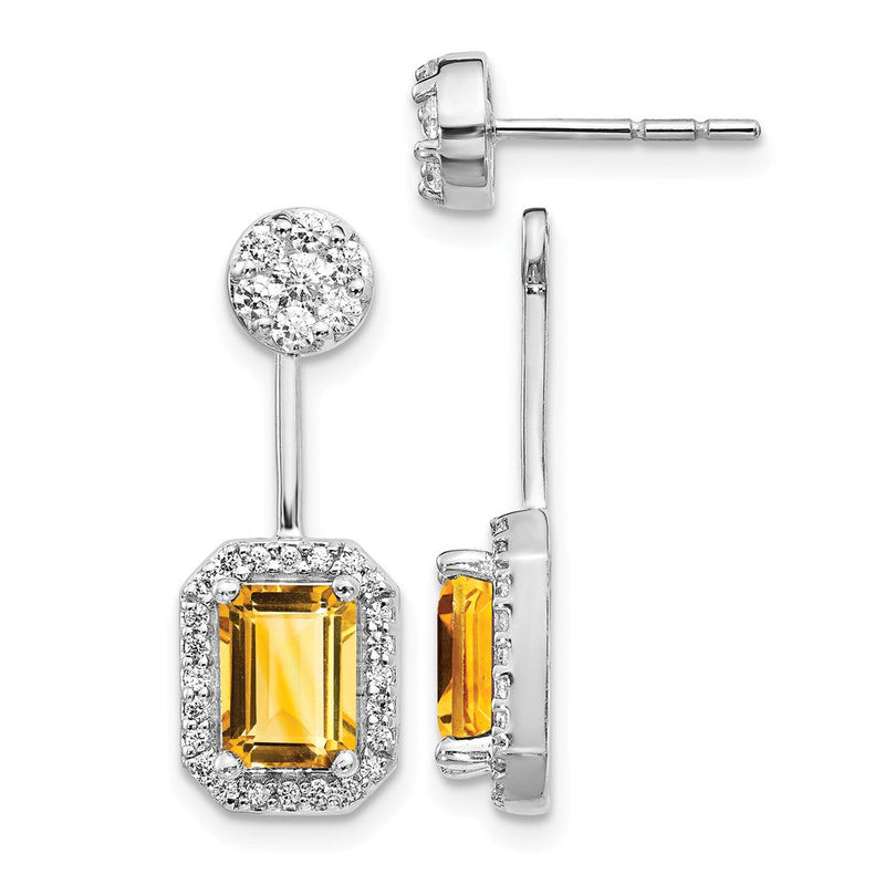 14K Weißgold Diamant/Citrin Front-Back-Ohrringe
