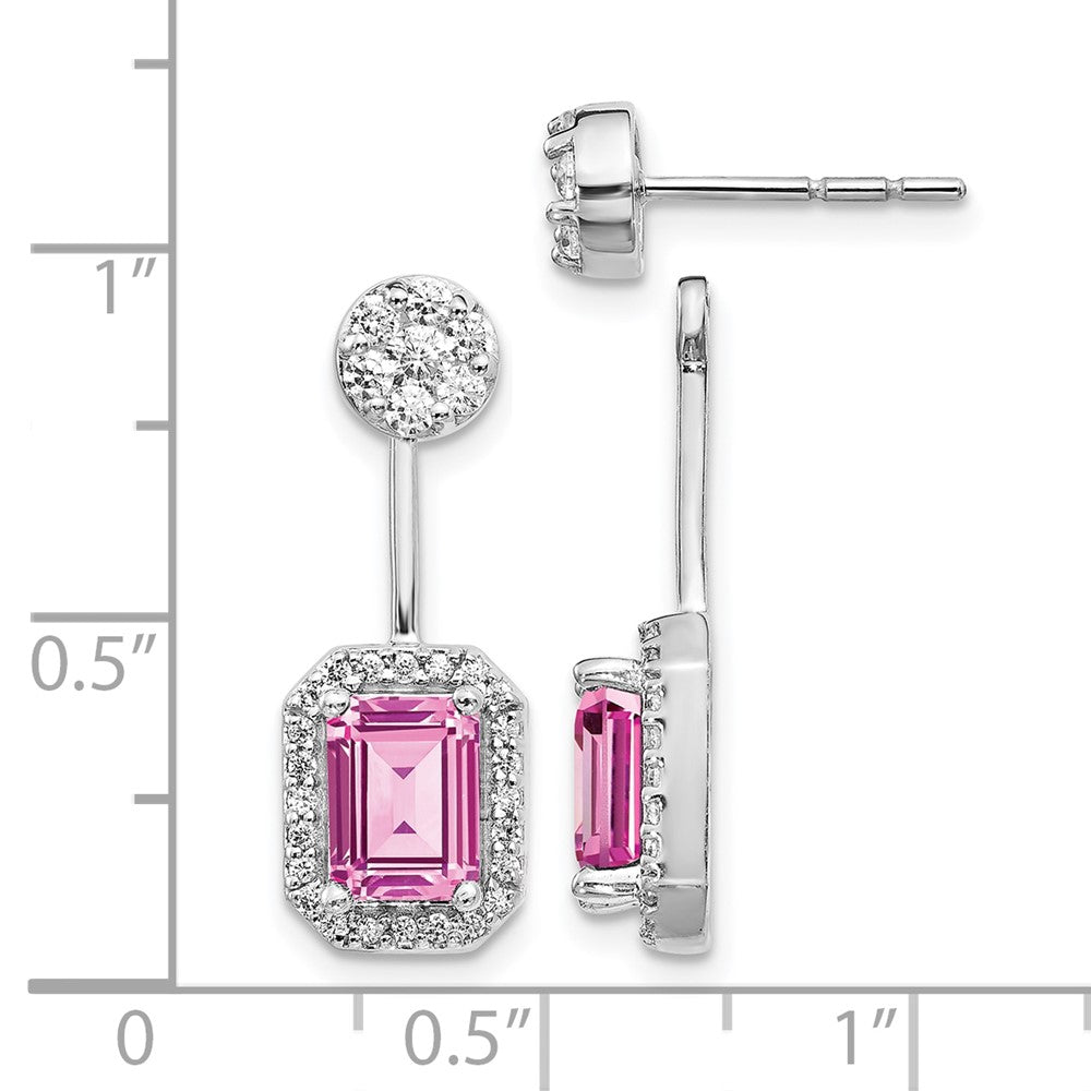 14K Weißgold Ohrringe mit echten Diamanten und gezüchteten pinken Saphiren, Front-Back-Verschluss