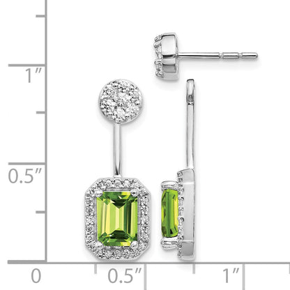 14K Weißgold Ohrringe mit echten Diamanten und Peridot, Front-Back-Verschluss