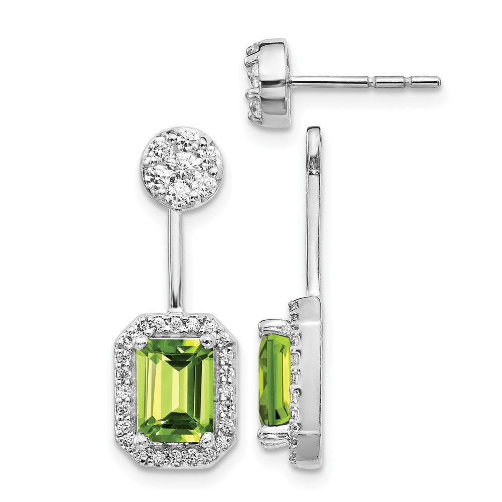 14K Weißgold Ohrringe mit echten Diamanten und Peridot, Front-Back-Verschluss