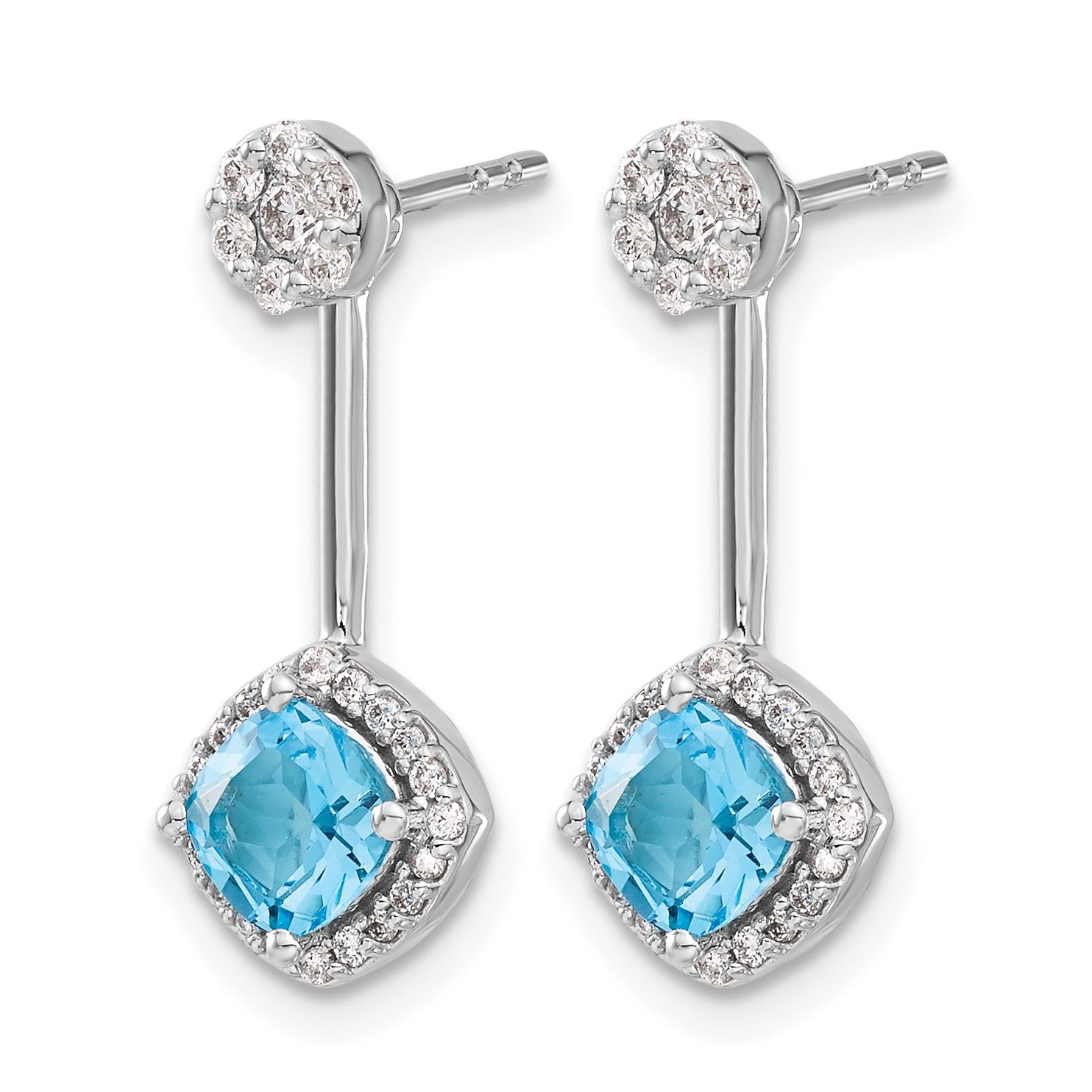 14K Weißgold Diamant- und Blautopas-Front-Back-Ohrringe (echte Diamanten)