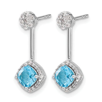 14K Weißgold Diamant- und Blautopas-Front-Back-Ohrringe (echte Diamanten)