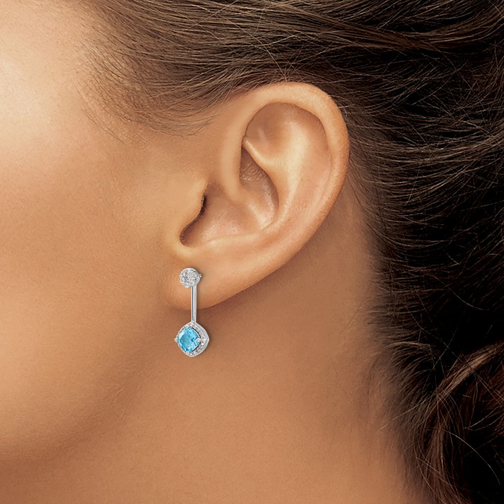 14K Weißgold Diamant- und Blautopas-Front-Back-Ohrringe (echte Diamanten)