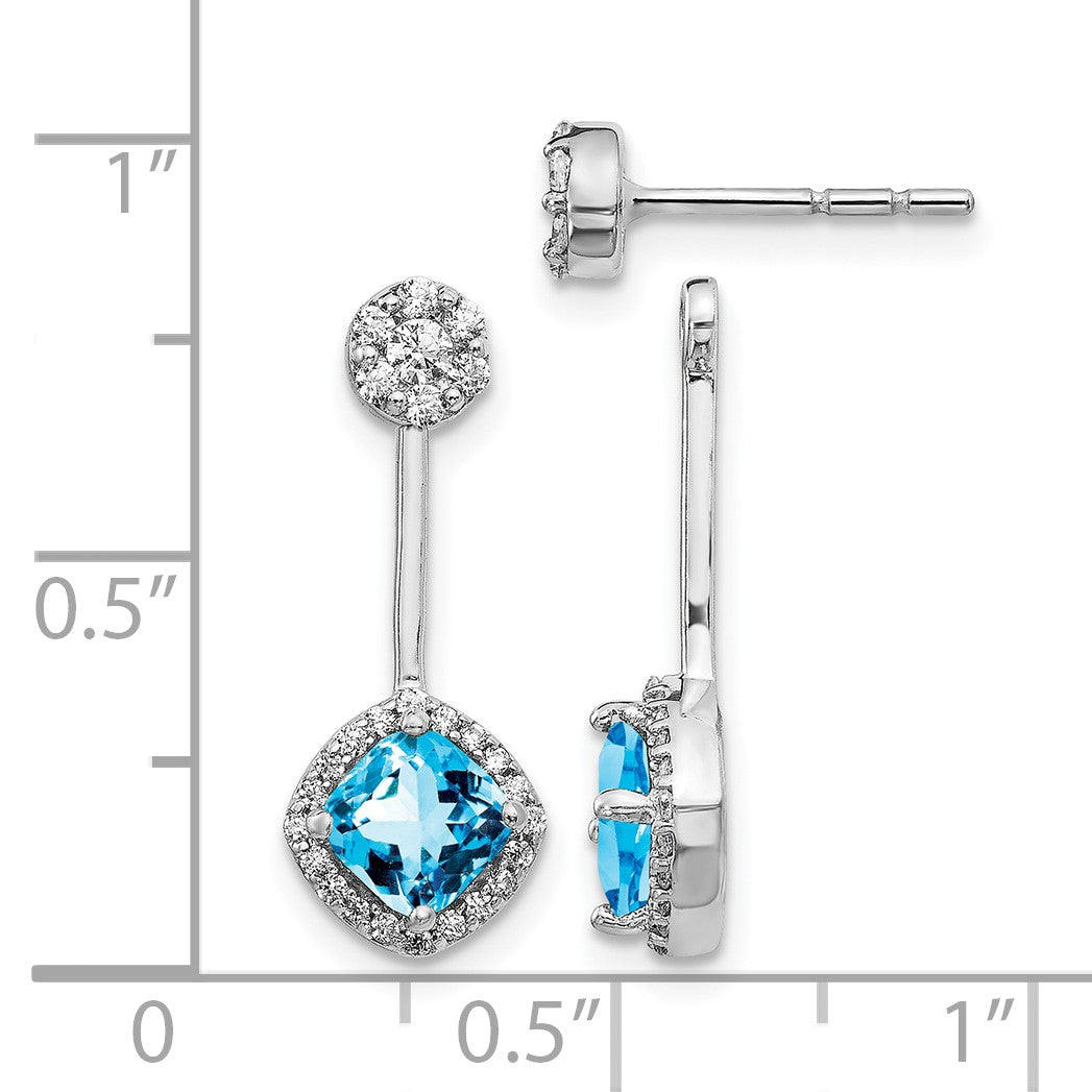 14K Weißgold Diamant- und Blautopas-Front-Back-Ohrringe (echte Diamanten)