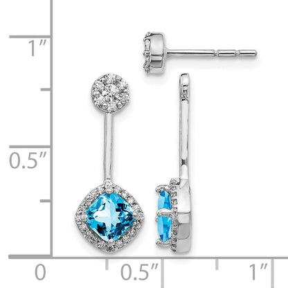 14K Weißgold Diamant- und Blautopas-Front-Back-Ohrringe (echte Diamanten)