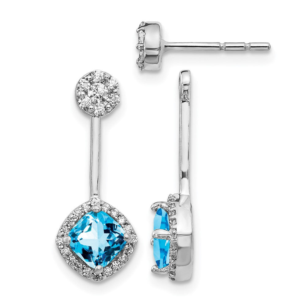 14K Weißgold Diamant- und Blautopas-Front-Back-Ohrringe (echte Diamanten)