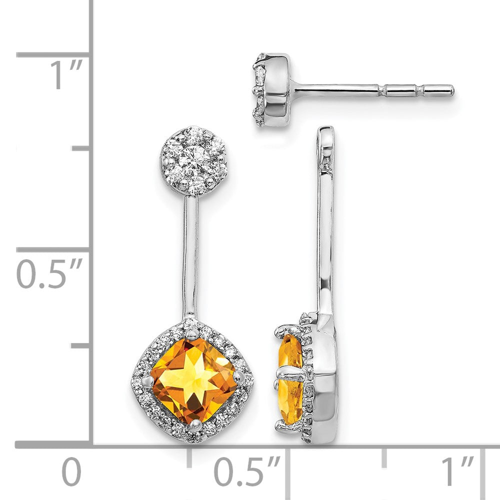 14K Weißgold Ohrringe mit echten Diamanten und Citrinen, vorne und hinten zu tragen