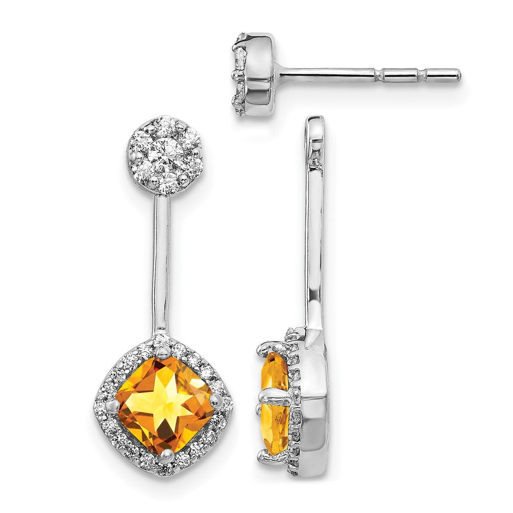14K Weißgold Ohrringe mit echten Diamanten und Citrinen, vorne und hinten zu tragen
