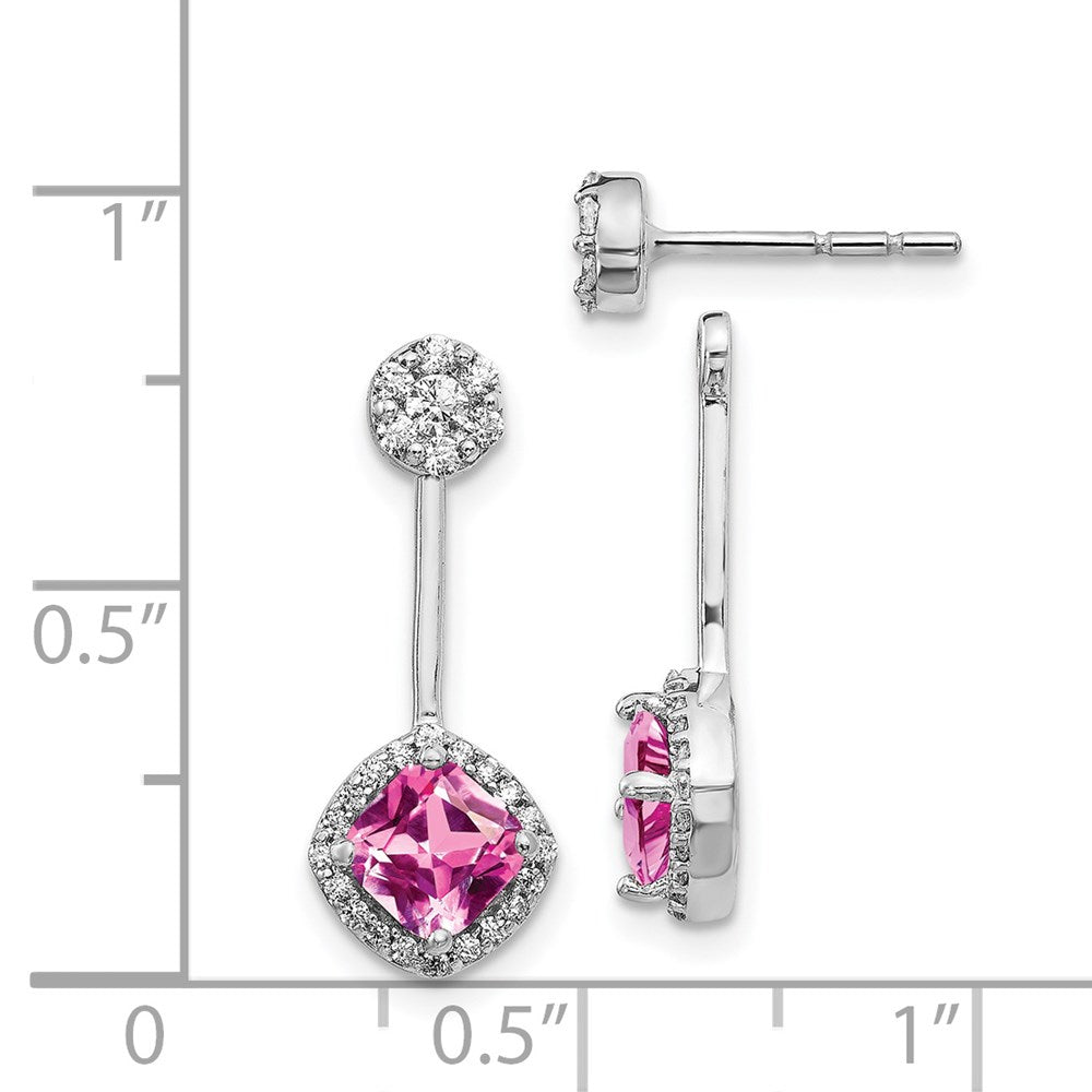 14K Weißgold Ohrringe mit echten Diamanten und synthetischem rosa Saphir