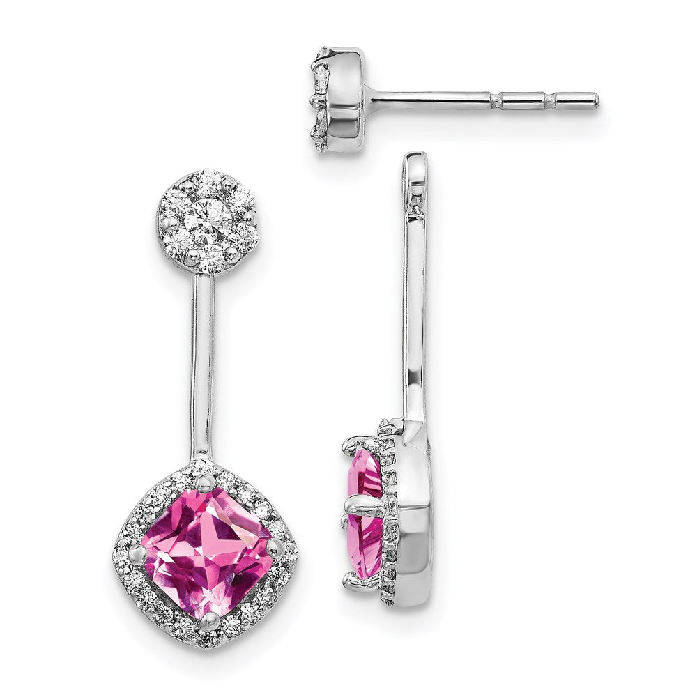 14K Weißgold Ohrringe mit echten Diamanten und synthetischem rosa Saphir